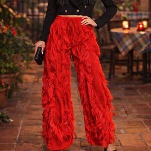 NWT,Latin Dance Pants Tassel Ballroom Dance Red Fringe Rumba Tango Salsa, Size
M